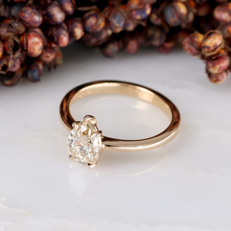 18ct rose gold 1ct pear shape champagne diamond rise ring