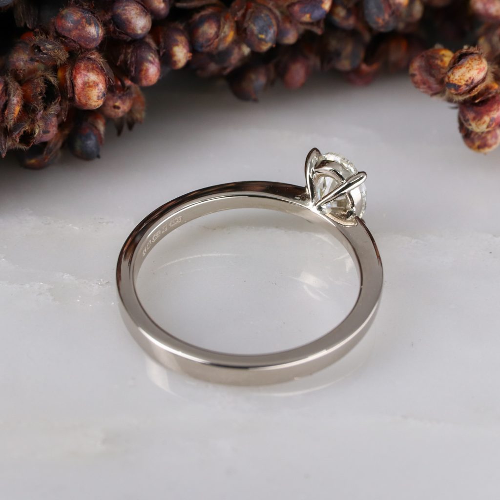 18ct white gold oval white diamond rise ring - Baroque Jewellery