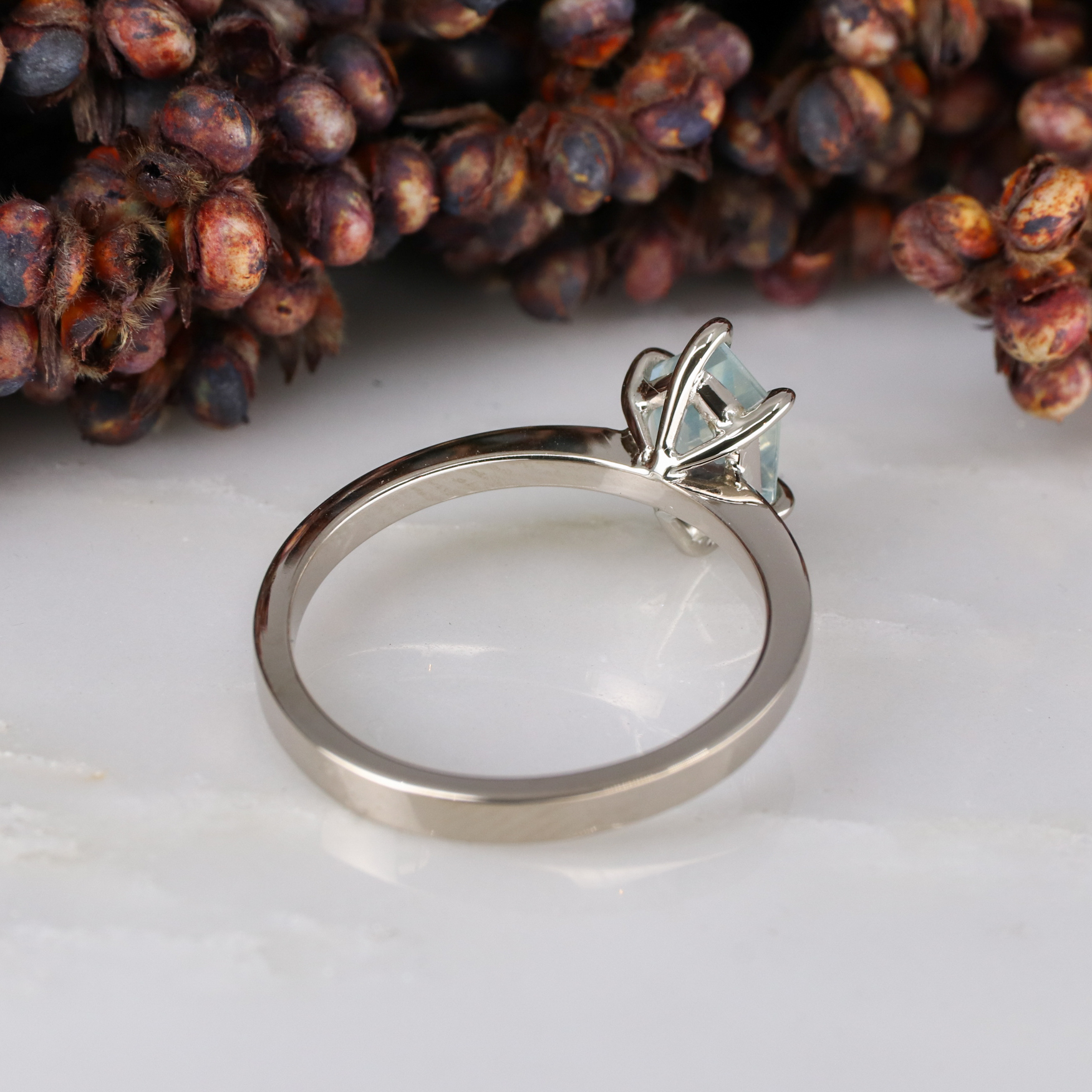 18ct white gold hexagon Montana sapphire rise ring - Baroque Jewellery