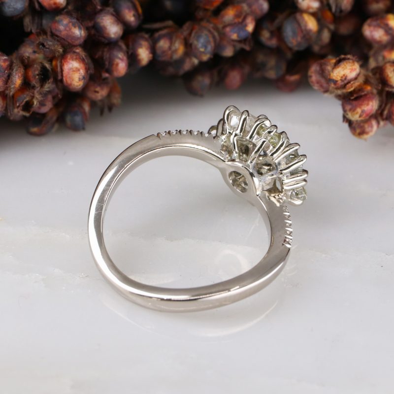 18ct white gold rough and cut diamond cluster ring