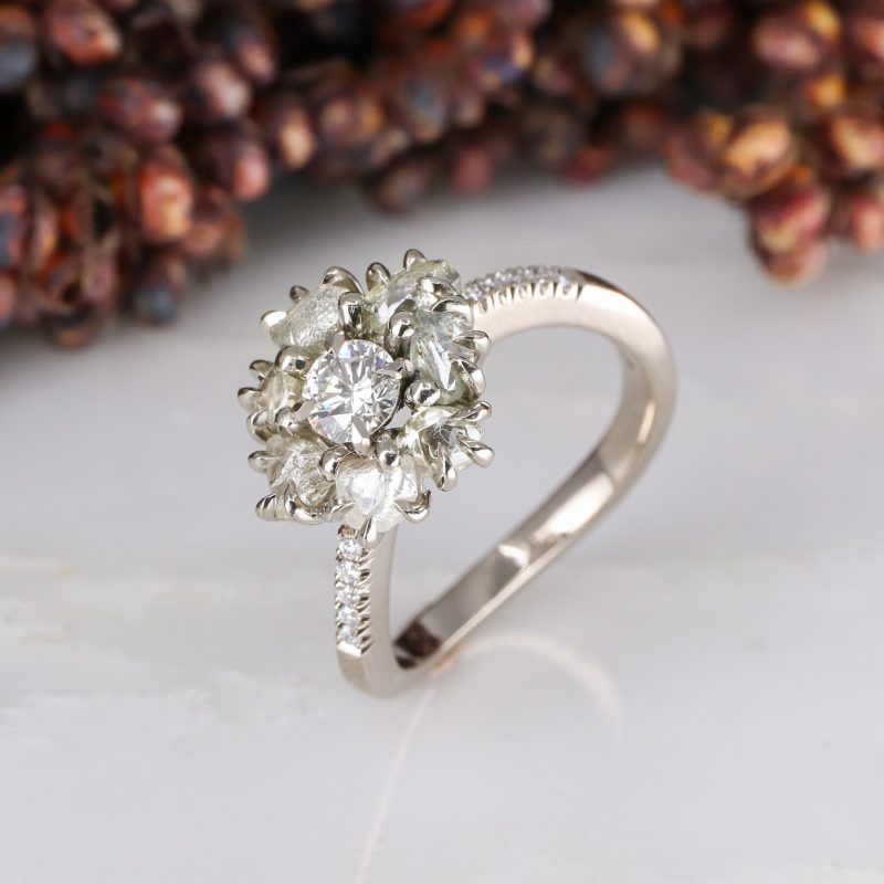 raw diamond halo multi stone engagement ring rough 18k yellow gold wed – by  Angeline