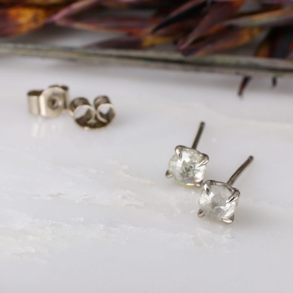 18ct white gold rose cut salt and pepper diamond earstuds