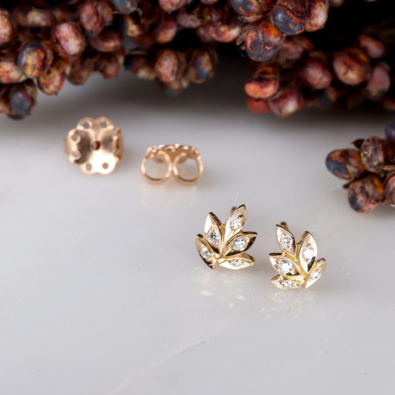 18ct rose gold and white diamond rose and thorn studs
