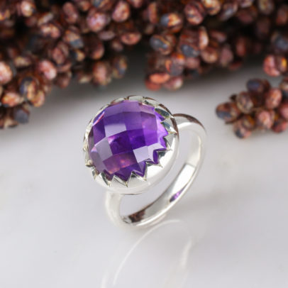 Silver zigzag setting ring with amethyst centre - EXPORT-4