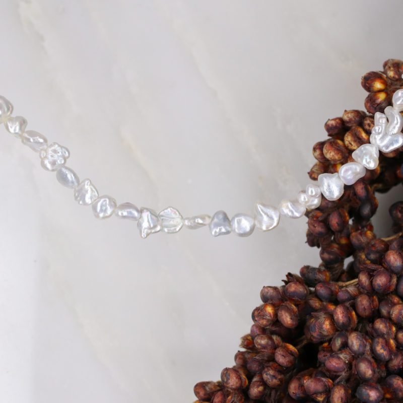 Keshi pearl necklace with silver clasp