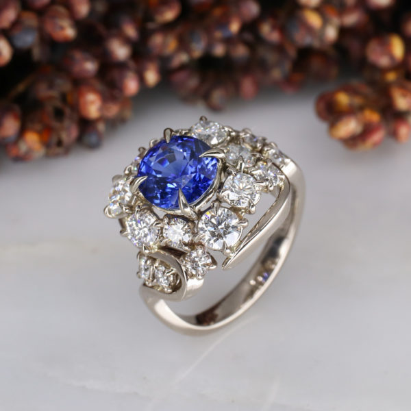 18ct white gold limited edition sapphire and diamond ring