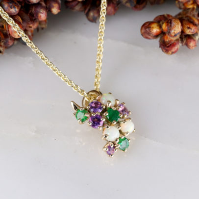 amethyst, emerald and opal grape pendant