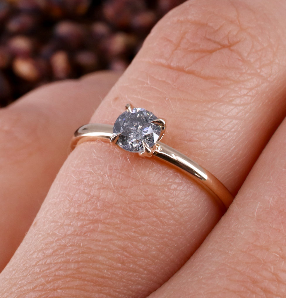 18ct rose gold Tulip engagement ring with Botswana origin Salt and Pepper diamond Baroque Jewellery