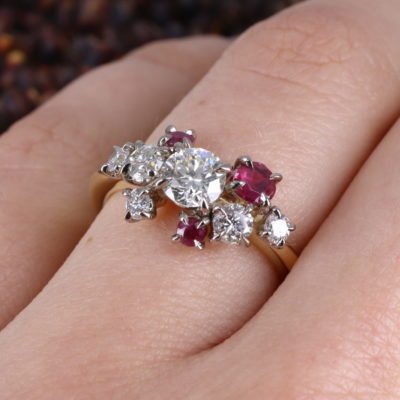 Custom ruby and diamond constellation ring