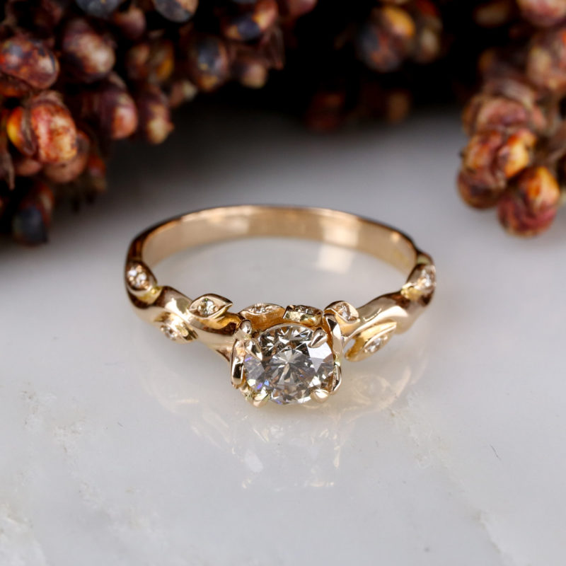 18ct rose gold 0.50ct champagne diamond Rose and Thorn engagement ring