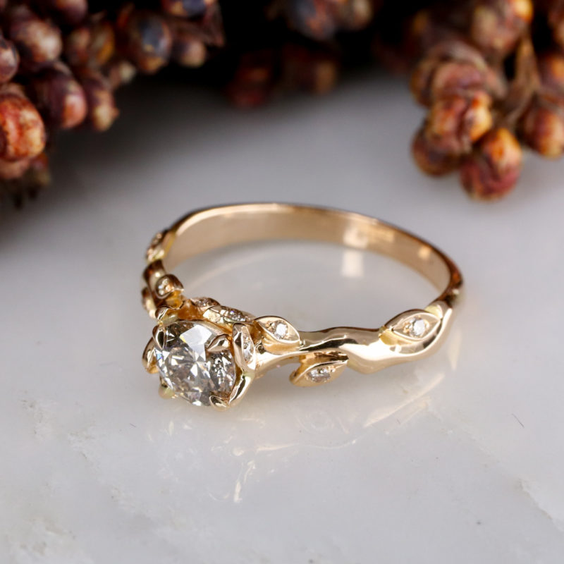 18ct rose gold 0.50ct champagne diamond Rose and Thorn engagement ring