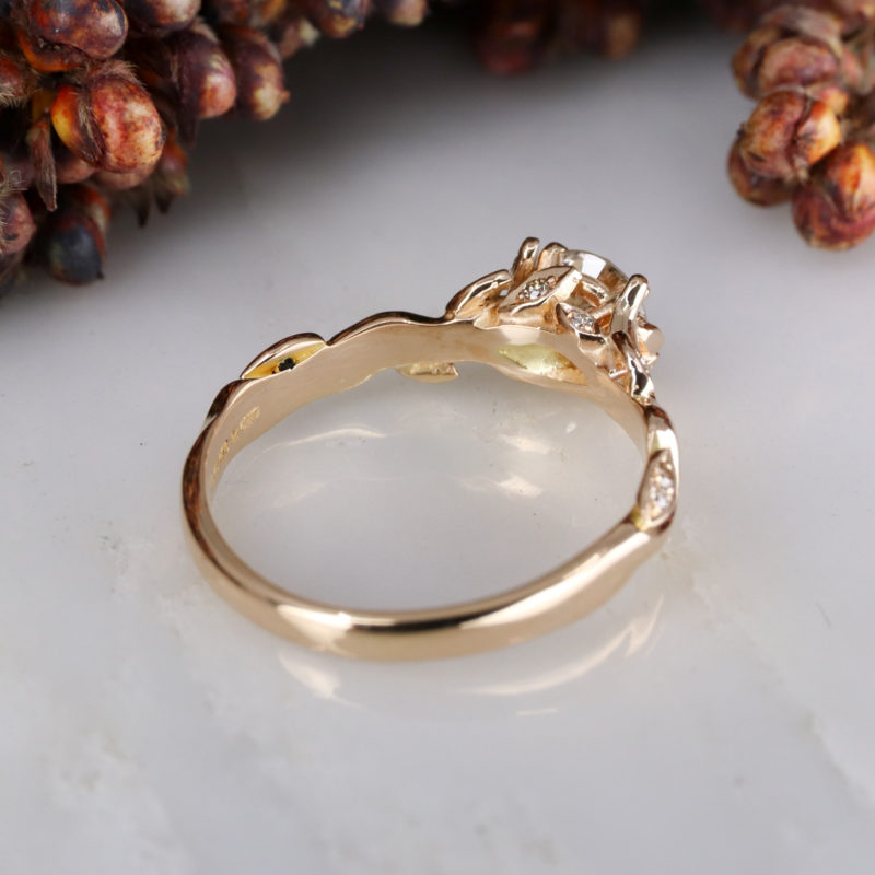 18ct rose gold 0.50ct champagne diamond Rose and Thorn engagement ring