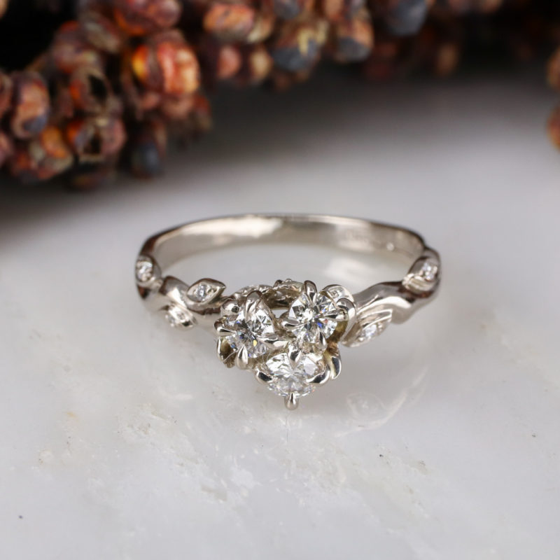 18ct white gold diamond Rose and Thorn cluster ring