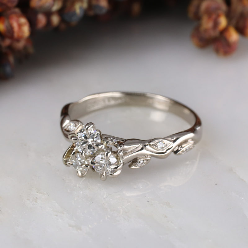 18ct white gold diamond Rose and Thorn cluster ring