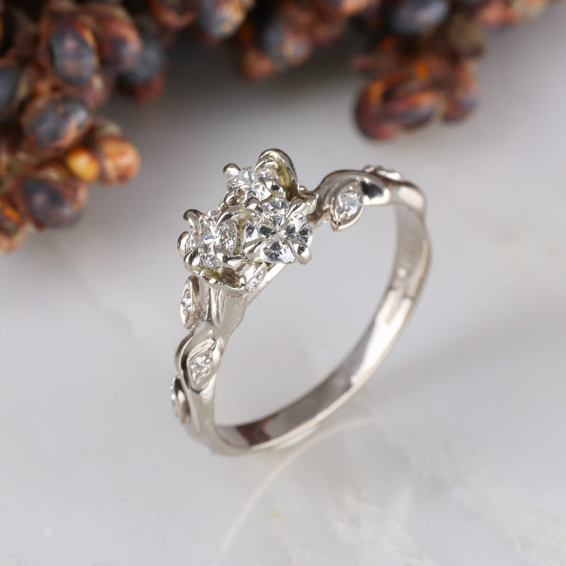 18ct white gold diamond Rose and Thorn cluster ring