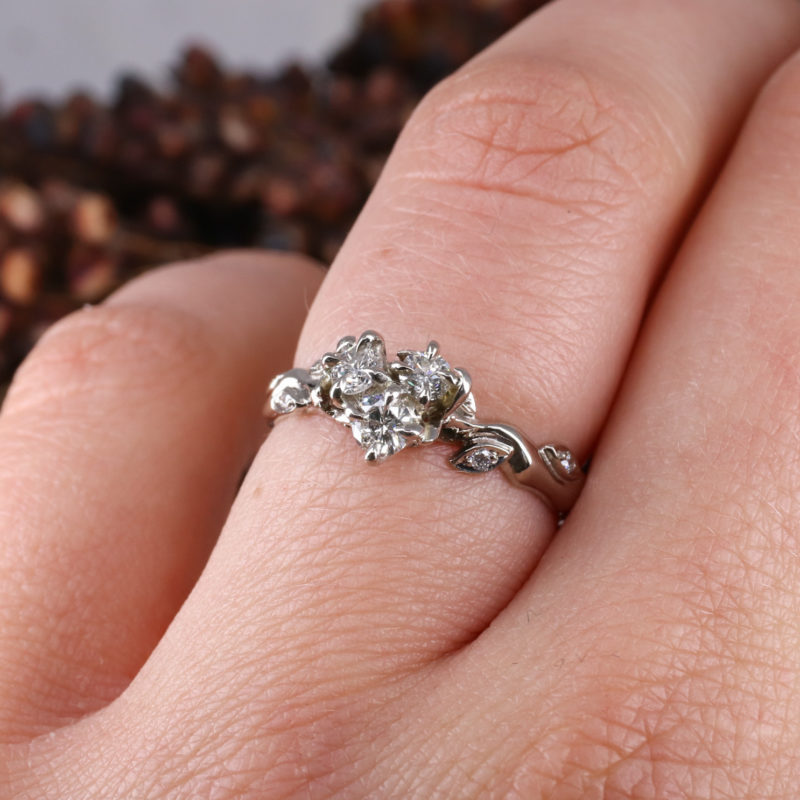 18ct white gold diamond Rose and Thorn cluster ring