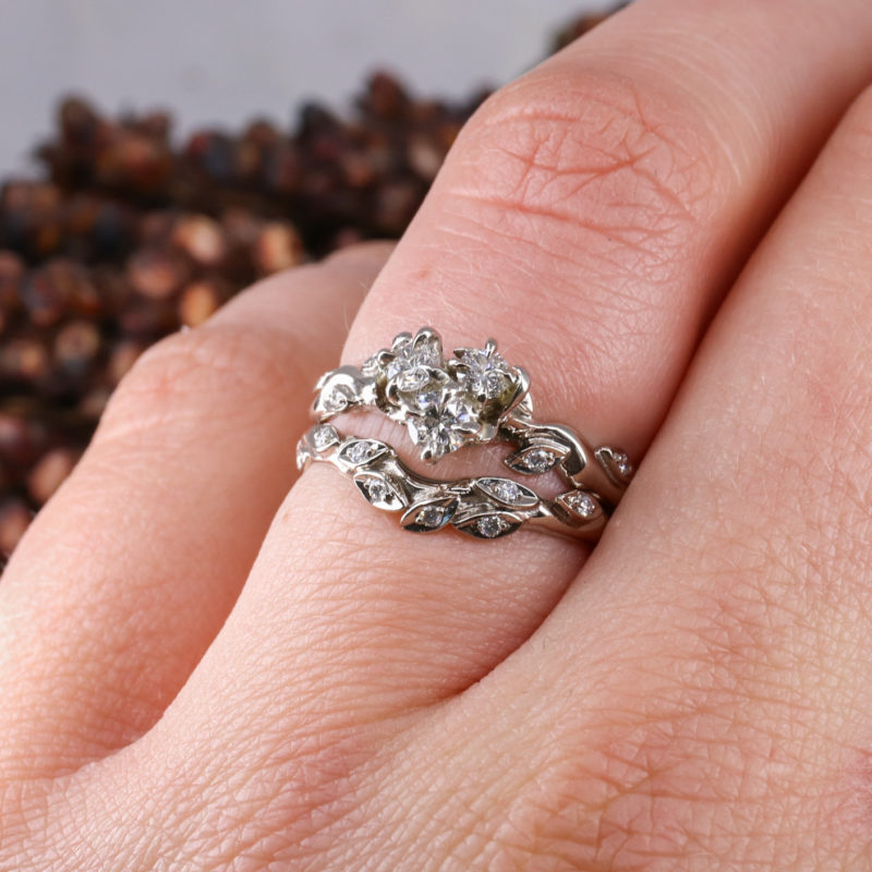 18ct white gold diamond Rose and Thorn cluster ring