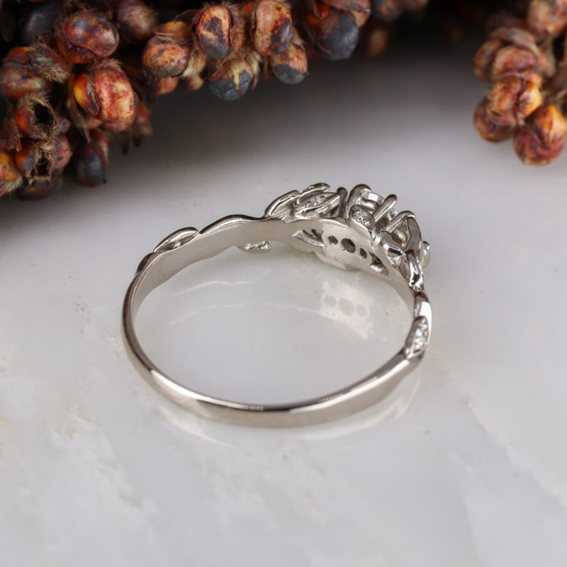 18ct white gold Rose and Thorn trilogy engagement ring