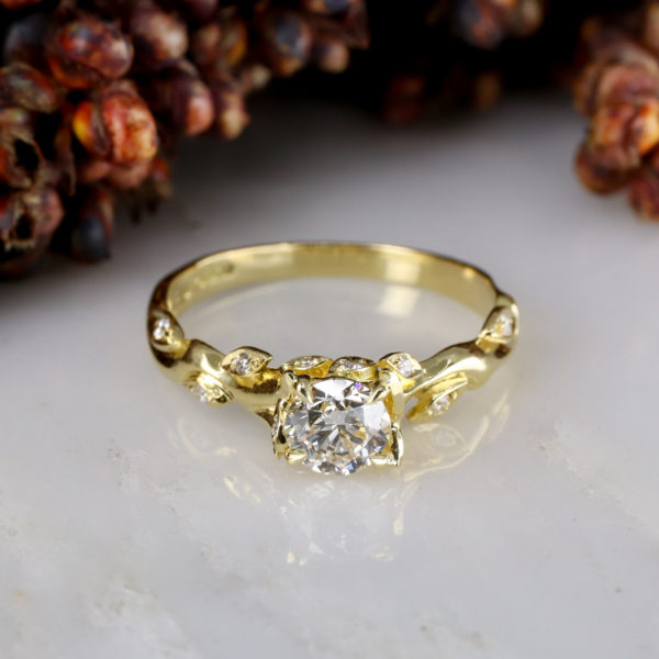 18ct yellow gold 0.51ct white diamond Rose and Thorn engagement ring