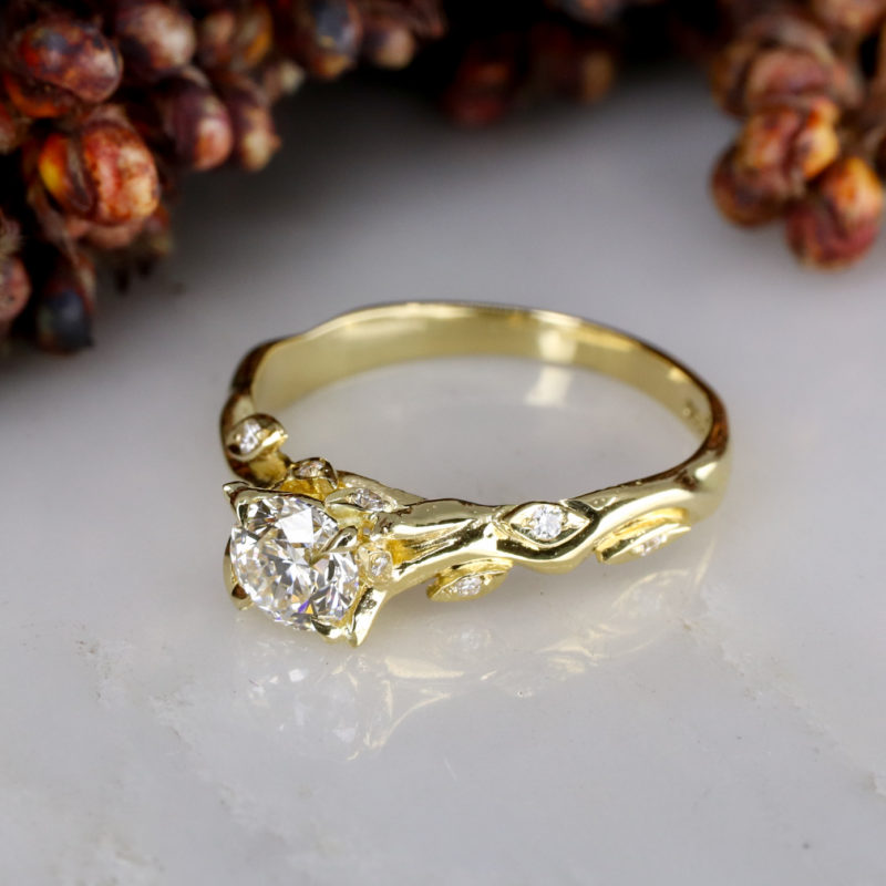 18ct yellow gold 0.51ct white diamond Rose and Thorn engagement ring