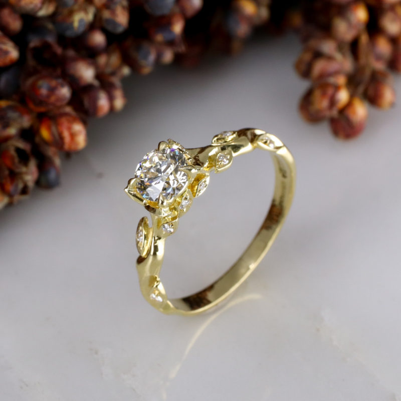 18ct yellow gold 0.51ct white diamond Rose and Thorn engagement ring