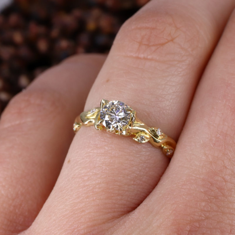 18ct yellow gold 0.51ct white diamond Rose and Thorn engagement ring
