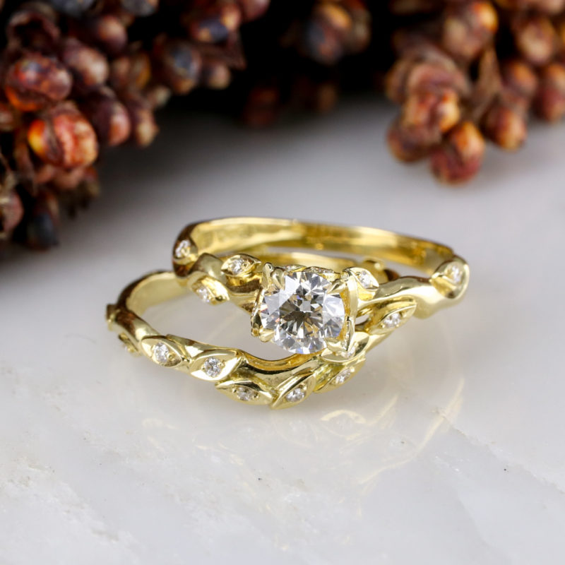 18ct yellow gold 0.51ct white diamond Rose and Thorn engagement ring