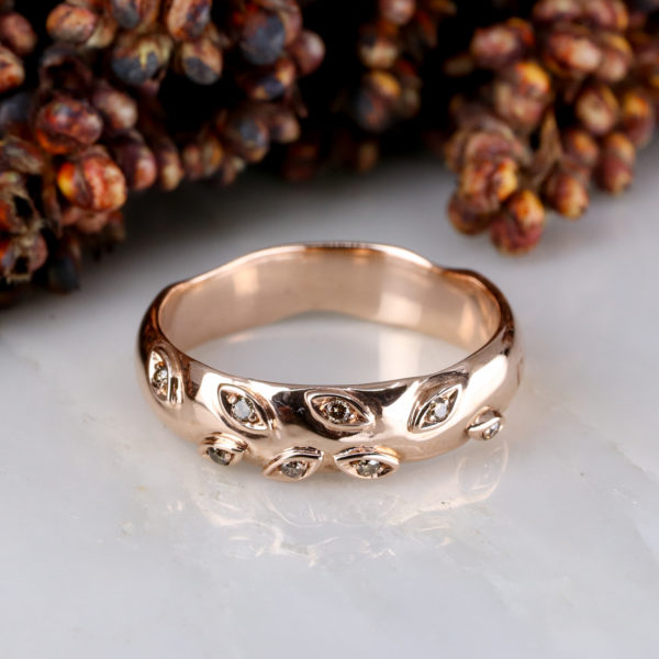 9ct rose gold and cinnamon diamond rose and thorn wedding band