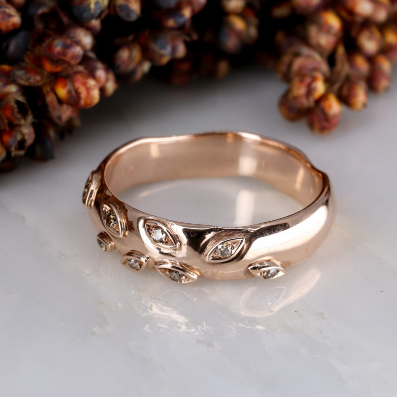 9ct rose gold and cinnamon diamond rose and thorn wedding band
