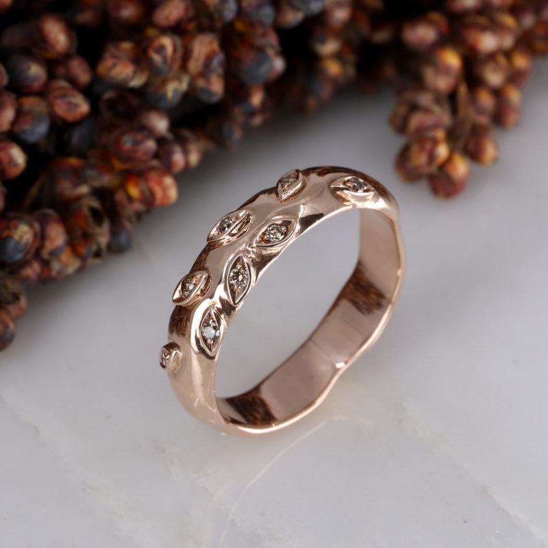 9ct rose gold and cinnamon diamond rose and thorn wedding band
