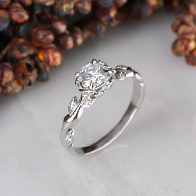 Platinum 0.51ct white diamond Rose and Thorn engagement ring