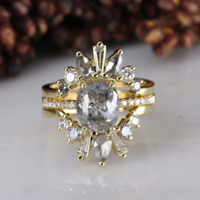 Custom trio of rings with salt and pepper diamonds Custom trio of rings with salt and pepper diamonds