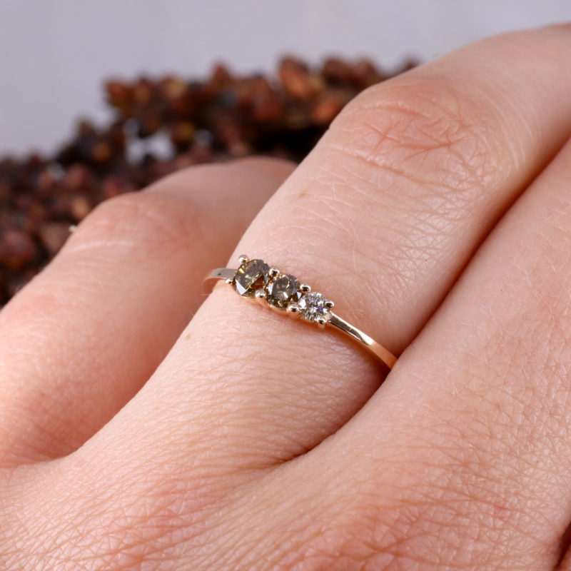 18ct rose gold triple ring with cinnamon diamonds