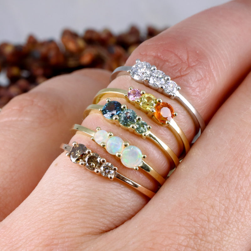18ct rose gold triple ring with cinnamon diamonds