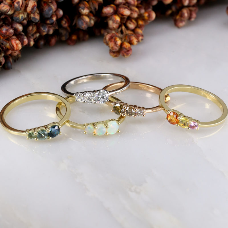 18ct yellow gold triple sunset sapphire ring
