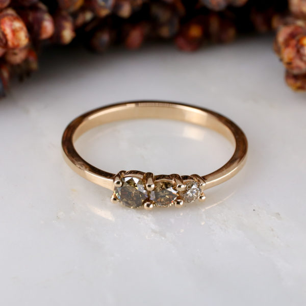 18ct rose gold triple ring with cinnamon diamonds