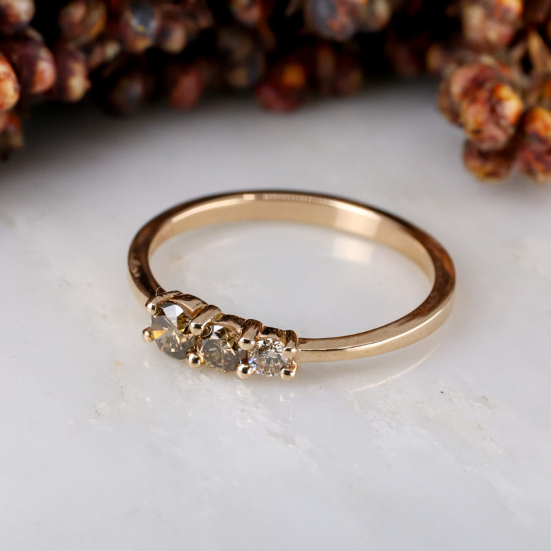 18ct rose gold triple ring with cinnamon diamonds