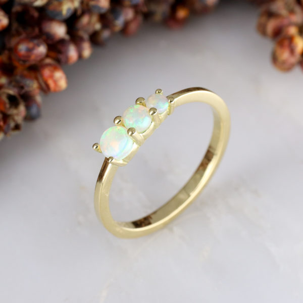 18ct yellow gold triple opal ring