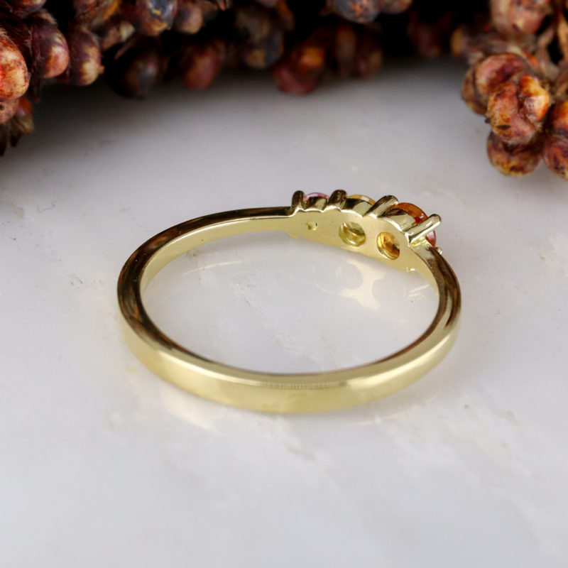 18ct yellow gold triple sunset sapphire ring