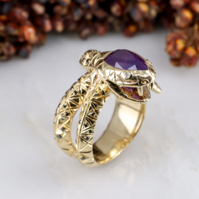 Serpent - 9Y snake with 3.51ct misfit purple sapphire head and black diamond scale details-1