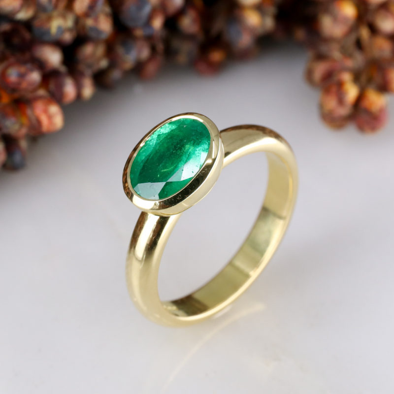 18Y - East west rubover set 1.19ct emerald on 3mm wide band-4