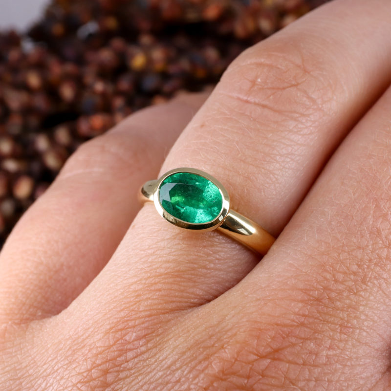 18Y - East west rubover set 1.19ct emerald on 3mm wide band-5