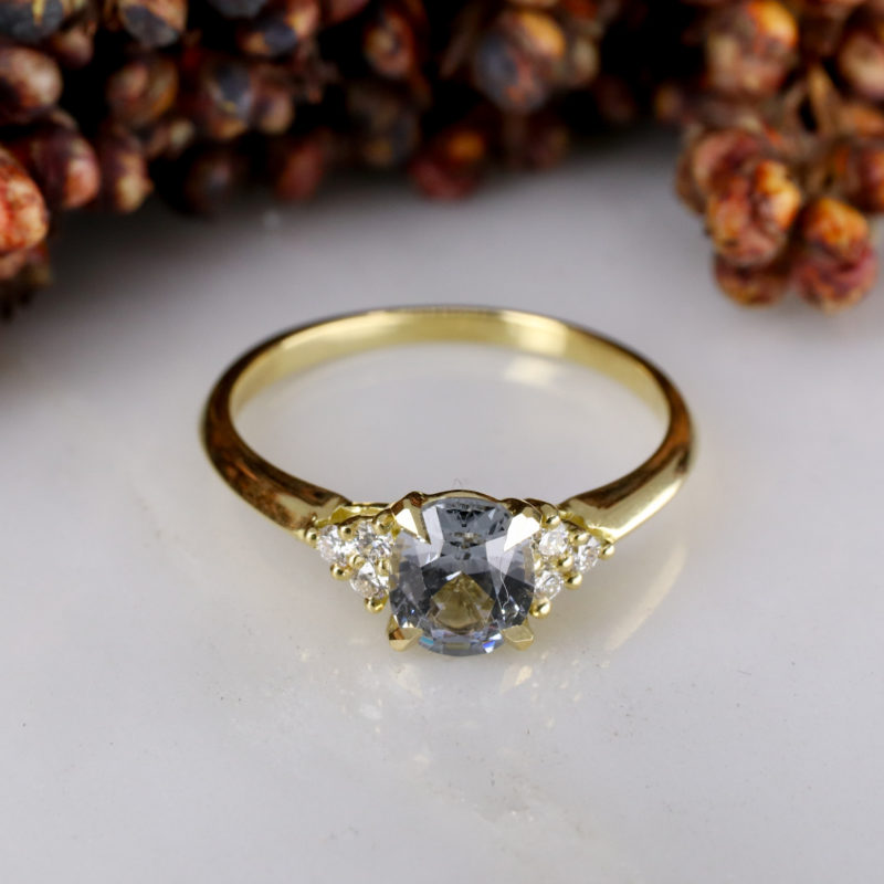 18ct yellow gold Mini Coco Cluster Engagement Ring with lilac sapphire and white diamond