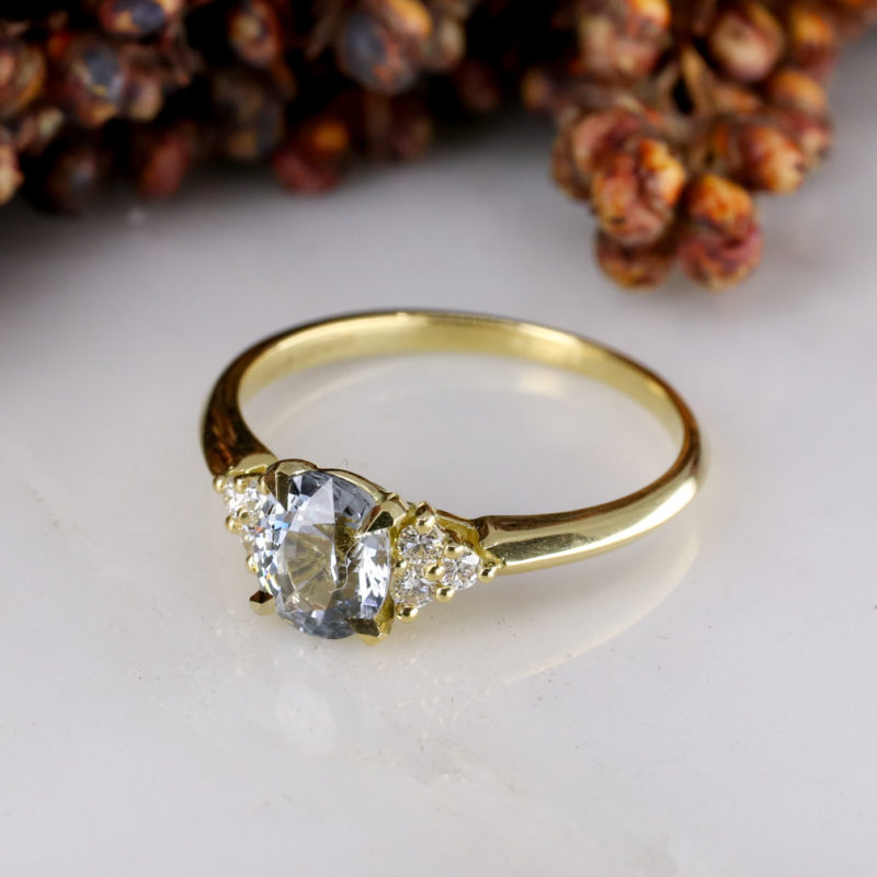 18ct yellow gold Mini Coco Cluster Engagement Ring with lilac sapphire and white diamond