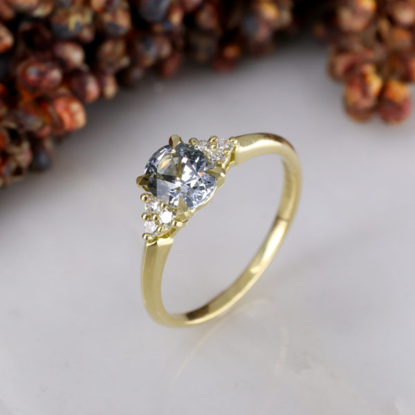 18ct yellow gold Mini Coco Cluster Engagement Ring with lilac sapphire and white diamond
