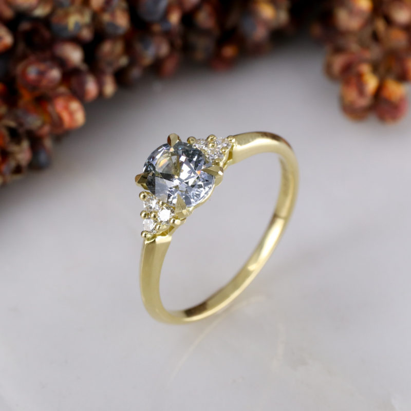 18ct yellow gold Mini Coco Cluster Engagement Ring with lilac sapphire and white diamond