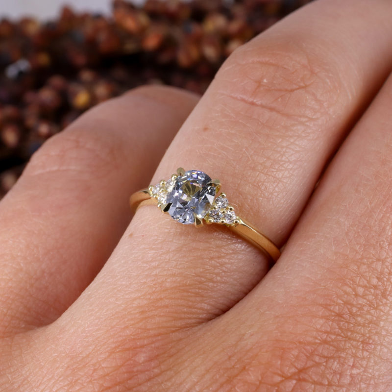 18ct yellow gold Mini Coco Cluster Engagement Ring with lilac sapphire and white diamond