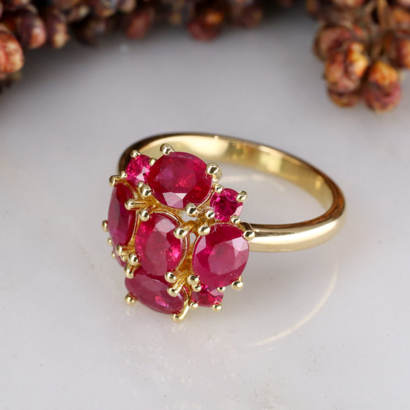 18ct yellow gold ruby cluster ring
