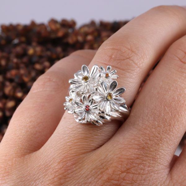 Silver Bunch of Daisies cocktail ring