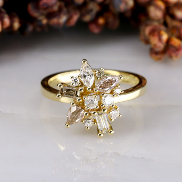 18ct yellow gold Firework ring with pre-loved Champagne and White Diamonds